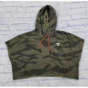 Under Armour Project Rock Cropped Hoodie WOMENS SIZE S Fleece Camo Green